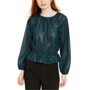 RACHEL Rachel Roy Teal/Green Snakeskin Sheer Blouse size S